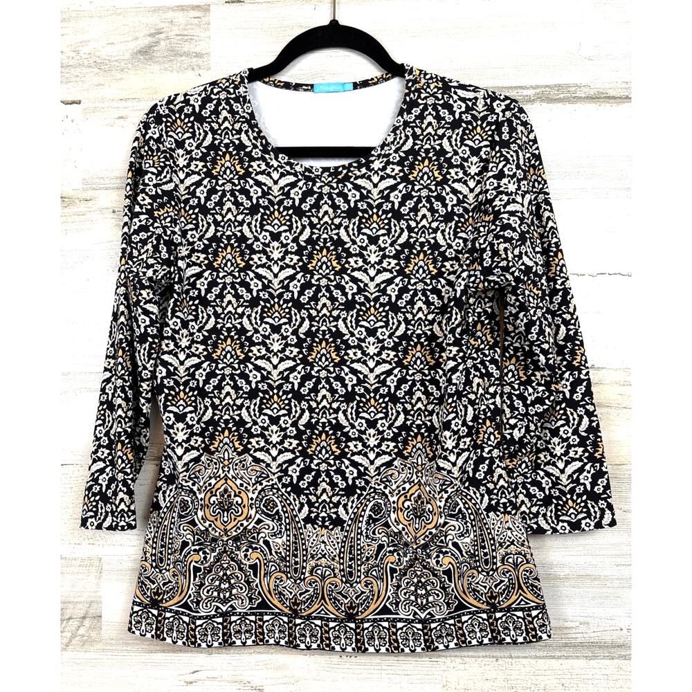 J. McLaughlin Womens M Black Gold Floral Catalina Cloth Blouse NEW Designer